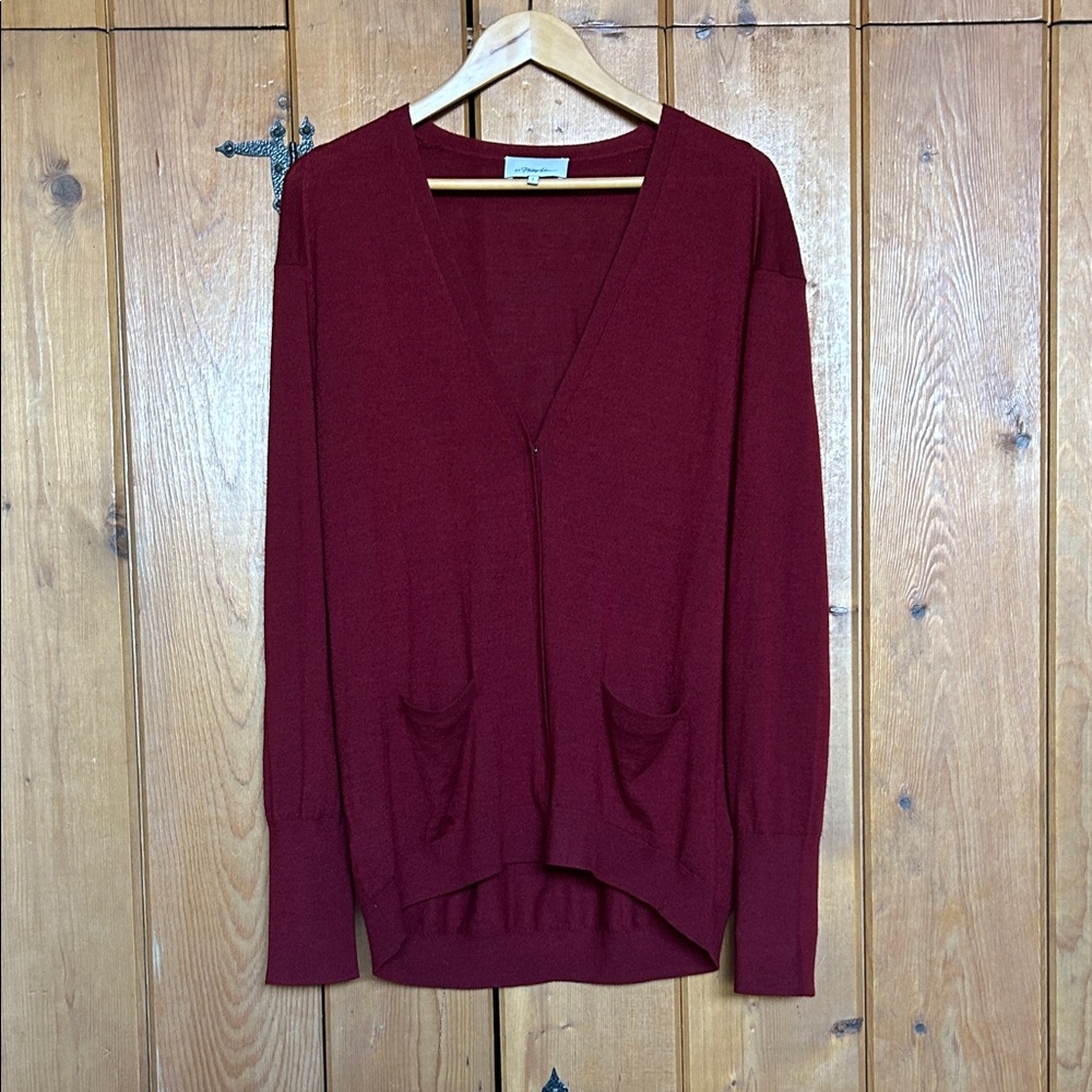 3.1 Phillip Lin Cashmere  Burgundy V-Neck Cardigan